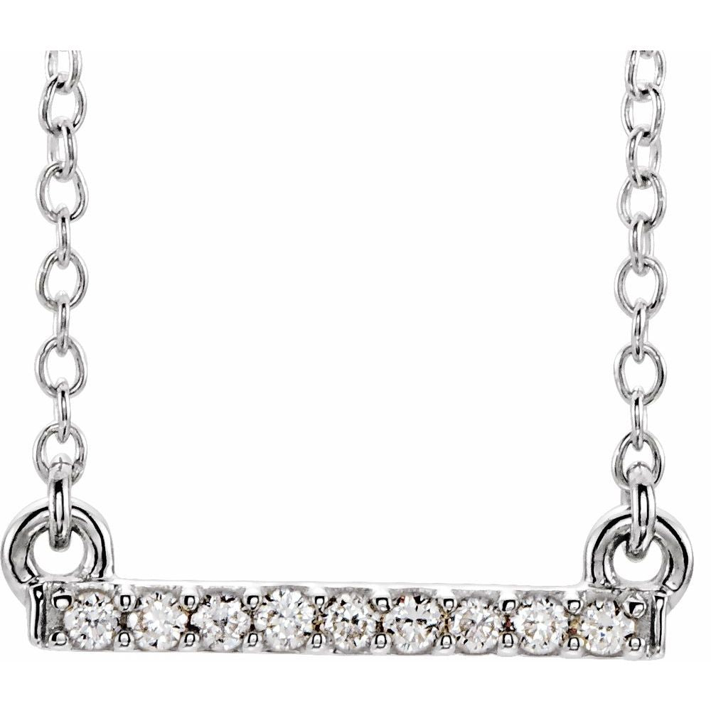 14K Gold .07 CTW Petite Natural Diamond Bar 16-18" Necklace