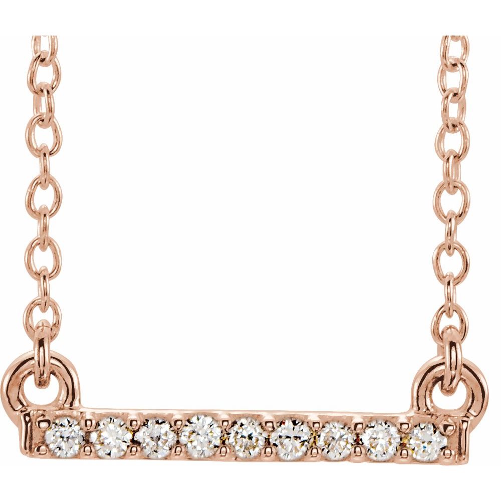 14K Gold .07 CTW Petite Natural Diamond Bar 16-18" Necklace
