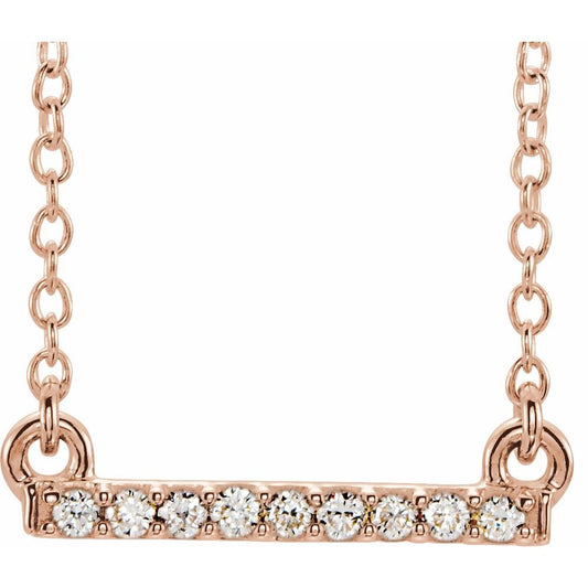 14K Gold .07 CTW Petite Natural Diamond Bar 16-18" Necklace