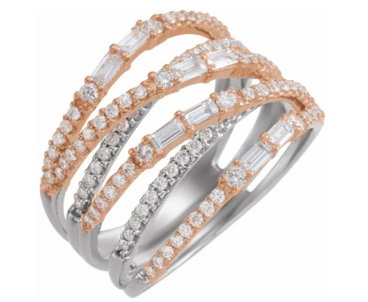 14K White/Rose 1 CTW Natural Diamond Negative Space Ring